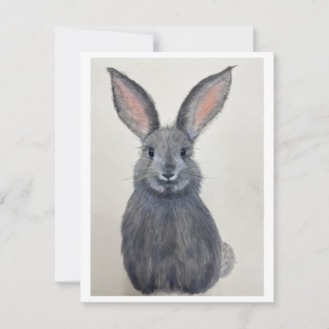 Cartão De Festividades Smiling Grey Bunny Notecard - Original Artwork (Frente)