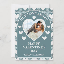 Cartão De Festividades Smoky Teal Geometric Hearts Valentine’s Gift Photo