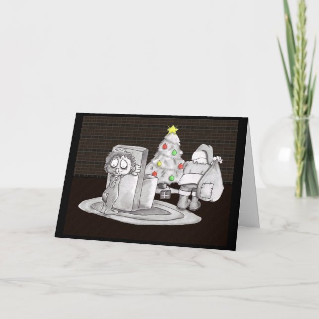 Cartão De Festividades Sneakin acima no papai noel (Frente)