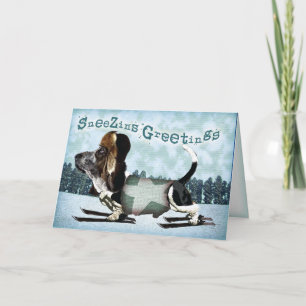 Cartão De Festividades Sneezins Saudações Natal Basset