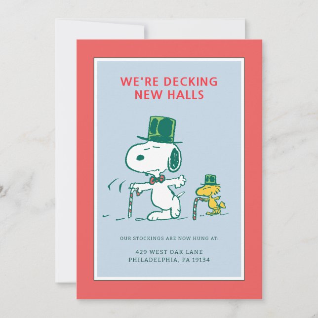 Cartão De Festividades Snoopy Cartola Balas de Hortelã (Frente)