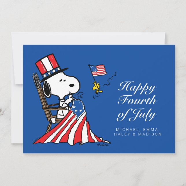 Cartão De Festividades Snoopy Sewing 4 de julho Flag (Frente)