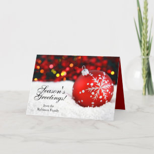 Cartão De Festividades Snow and Red Sparkle Personalized Christmas Cards