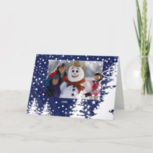 Cartão De Festividades Snow Covered Trees Family Christmas Photo Card