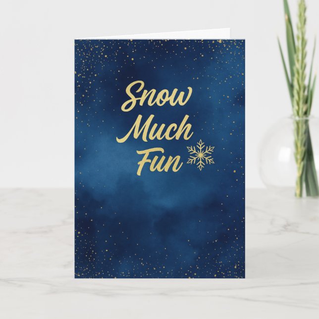 Cartão De Festividades Snow Much Fun – Elegant Blue & Gold Holiday Card  (Frente)