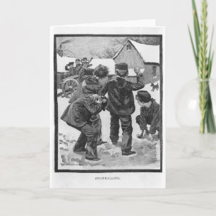 Cartão De Festividades Snowballing! Cena de Natal Vitoriana Vintage