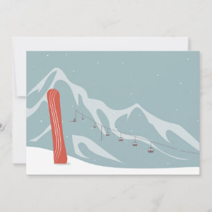 Cartão De Festividades Snowboard e Ski Levantam-se em Placa de Férias Pla
