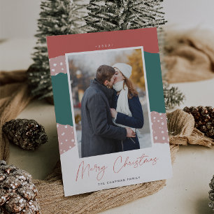 Cartão De Festividades Snowdrift Colorblock Foto Vertical Natal