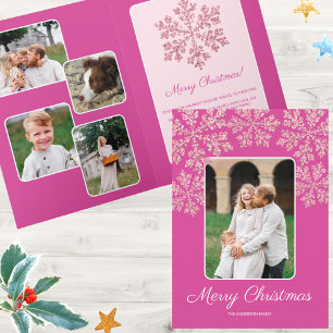 Cartão De Festividades Snowflake Berry Bling Trendy Script Chic 5 Foto