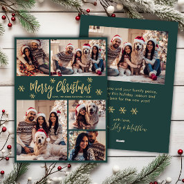 Cartão De Festividades Snowflake Green e 5 Fotografias Douradas no Natal