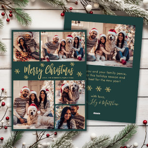 Cartão De Festividades Snowflake Green e 5 Fotografias Douradas no Natal