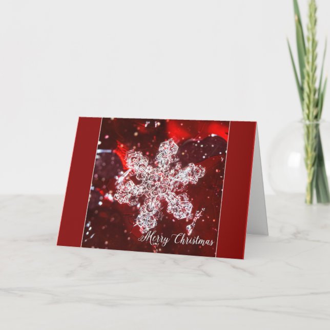 Cartão De Festividades Snowflake Macro Photo Merry Christmas Card (Frente)