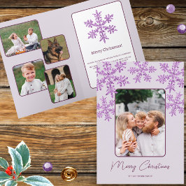 Cartão De Festividades Snowflake Purple Glam Trendy Script Chic 5 Foto