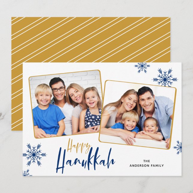 Cartão De Festividades Snowflakes 2 Fotos Feliz Hanukkah (Frente/Verso)