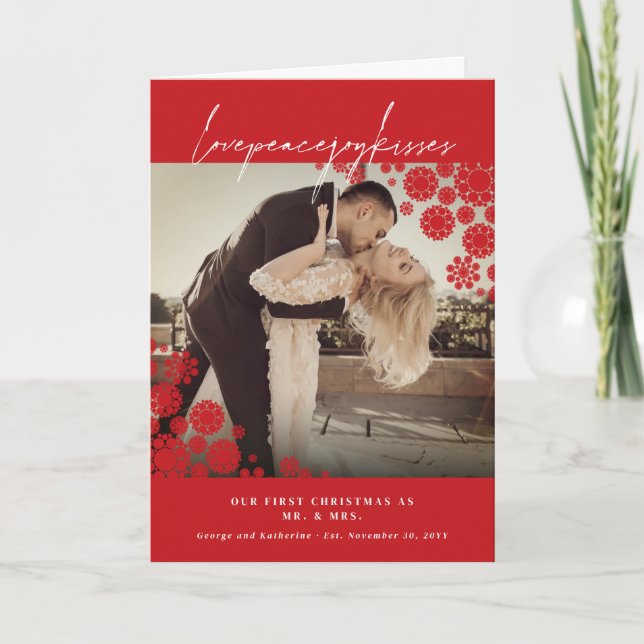 Cartão De Festividades Snowflakes Adorava Joy Kisses Foto Casamento (Frente)