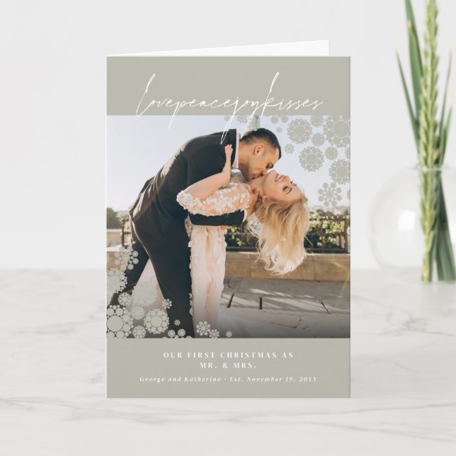 Cartão De Festividades Snowflakes Adorava Joy Kisses Foto Casamento (Frente)