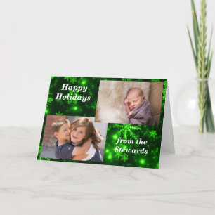 Cartão De Festividades Snowflakes Deep Green Holidays Photo Greeting Card