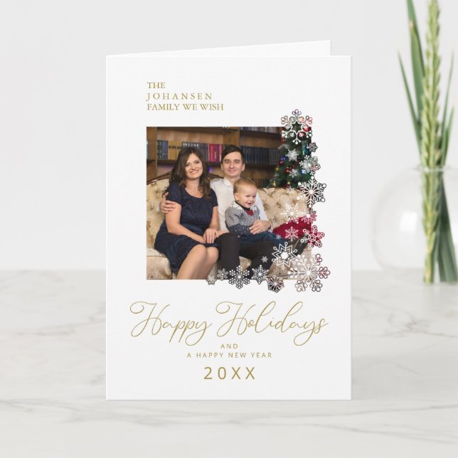 Cartão De Festividades Snowflakes Frame Happy Holidays Christmas Family (Frente)