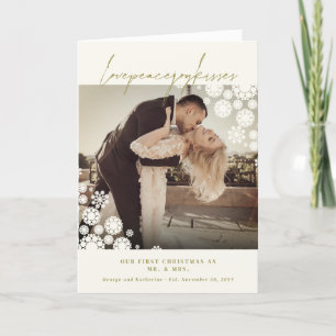 Cartão De Festividades Snowflakes Love Peace Joy Kisses Photo Wedding
