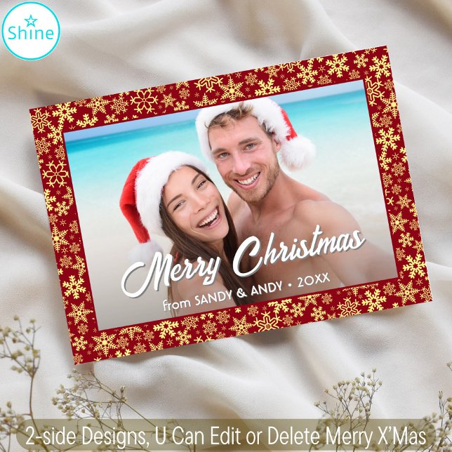 Cartão De Festividades Snowflakes Script de Natal Foto 2 Designs laterais (Criador carregado)