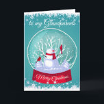Cartão De Festividades Snowglobe Snowman Avós cardeal<br><div class="desc">Snowglobe de Natal Snowman com aves vermelhas cardeal na neve e flocos de neve gelados para os vossos avós</div>