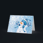 Cartão De Festividades Snowman<br><div class="desc">Neve Brincando na Neve com Fundo Azul</div>