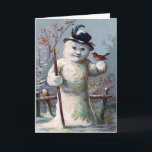 Cartão De Festividades Snowman Bird Winter Songbird<br><div class="desc">Este boneco de neve tem um amigo. Este impressão de natal vintage representa um boneco de neve segurando um pássaro.</div>