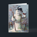 Cartão De Festividades Snowman Bird Winter Songbird<br><div class="desc">Este boneco de neve tem um amigo. Este impressão de natal vintage representa um boneco de neve segurando um pássaro.</div>