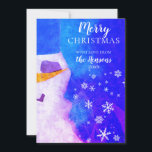 Cartão De Festividades Snowman Blue Magical Winter Christmas<br><div class="desc">Cartão de Férias Mágicas de Natal de inverno de Snowman Blue. Neve e flocos de neve brancos em um belo fundo azul e rosa. O desejo de Feliz Natal e o texto personalizado estão em um roteiro branco de tendências. Personalize o cartão com seu texto, nome e ano. A carta...</div>