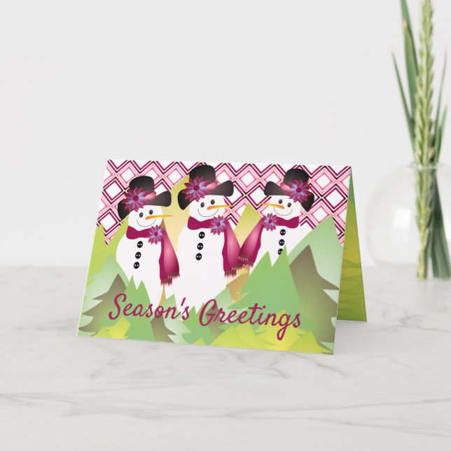 Cartão De Festividades Snowman Com Burgundy (Frente)