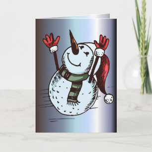 Cartão De Festividades Snowman Com Papai Noel - Nariz De Cenoura - Scarf
