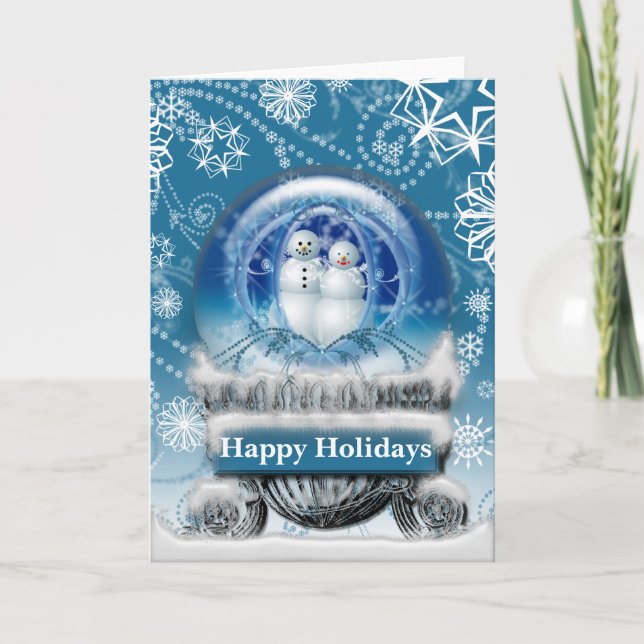 Cartão De Festividades Snowman Couple Christmas Snow Globe Photo Template (Frente)