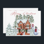 Cartão De Festividades Snowman Da Nossa Casa ao Seu Natal<br><div class="desc">Feliz Natal da Nossa Casa para a Sua - uma quente e acolhedora cena natalícia de quintal casa decorada para o Natal com pinheiros cobertos de neve, homens de neve no pátio, e coroas festivas decorando as janelas e a entrada de tijolos. Um temor escocês giro está esperando suas pessoas....</div>