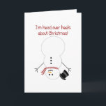 Cartão De Festividades Snowman de cabeça para baixo<br><div class="desc">Homem de neve de cabeça para baixo com um lenço vermelho e branco e chapéu de cachimbo preto. O texto vermelho diz: Estou a saltar-me por causa do Natal!</div>