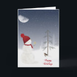 Cartão De Festividades Snowman de Natal com estrela<br><div class="desc">Feliz Neve Feriado com estrela dourada para pinheiro velho em flocos de neve.</div>