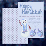 Cartão De Festividades Snowman Dreidels Blue Cute Celebra Hanukkah<br><div class="desc">Esses cartões de Chanucá felizes personalizados estão prontos para você personalizar e enviar para amigos e familiares. O bonitinho homem de neve judeu com seus sonhos correspondentes em blues suaves e roxo em pé à frente e ao centro junto com HAPPY HANUKKAH no topo em uma mão branca escura e...</div>