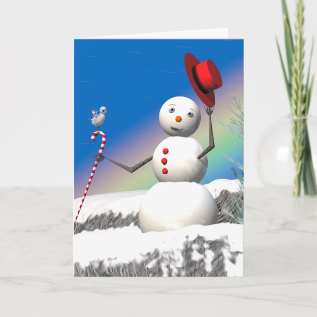Cartão De Festividades Snowman e Amigo de Natal (Frente)