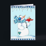 Cartão De Festividades Snowman e Cardeal<br><div class="desc">Snowman e Cardeal Cartão de Boas-Vindas de inverno. Personalize para adicionar seu próprio dentro de mensagem.</div>