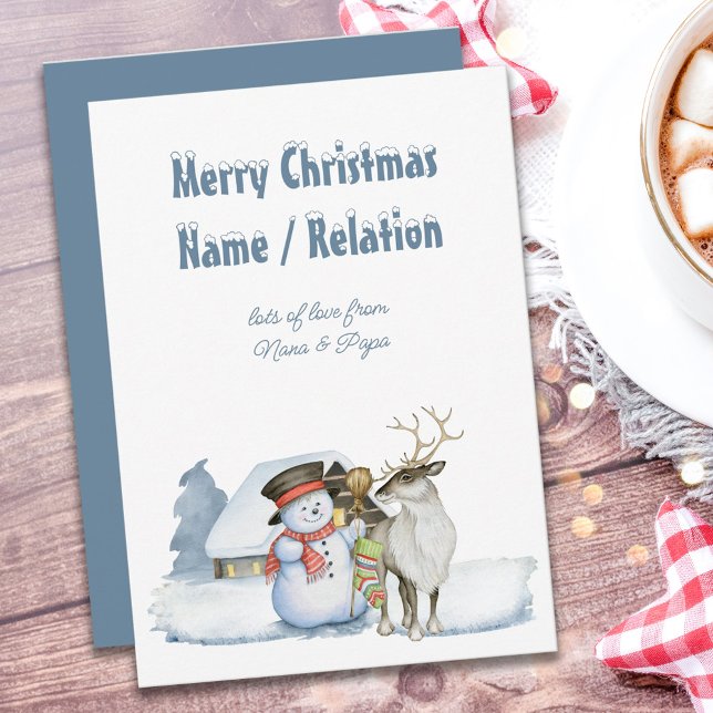 Cartão De Festividades Snowman e Reindeer Snowy Textos Personalizados (Criador carregado)