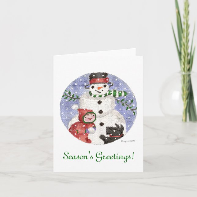 Cartão De Festividades Snowman e Scottie Holiday Card (Frente)