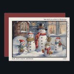 Cartão De Festividades Snowman Family Feliz Feliz ano novo de Natal<br><div class="desc">Cartão de cartões de natal natal vintage com pintura de uma família de homens de neve. Texto original diz: "Desejamos a você um Feliz Natal e um Feliz ano novo." Personalizado com seu nome e ano. Entre em contato comigo para obter assistência com sua personalização ou para solicitar outros produtos...</div>