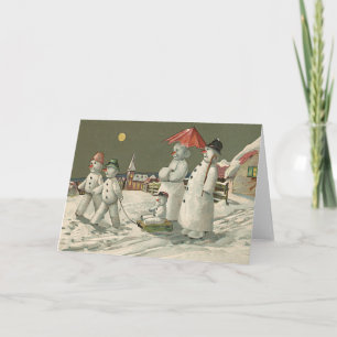 Cartão De Festividades Snowman Family Winter Tocando Neve Church