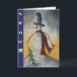 Cartão De Festividades Snowman - Folk Art Primitivo<br><div class="desc">Arte original em acrílico no papel. Showman tem um talento de arte folclórica primitivo; vestido com um chapéu de cima e um cachecol vermelho.</div>
