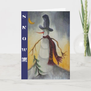 Cartão De Festividades Snowman - Folk Art Primitivo