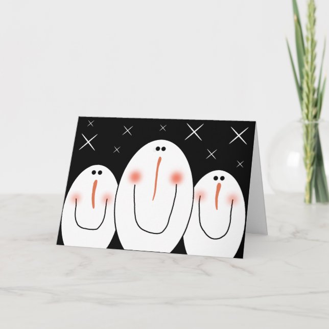 Cartão De Festividades Snowman - Folk Art Primitivo (Frente)