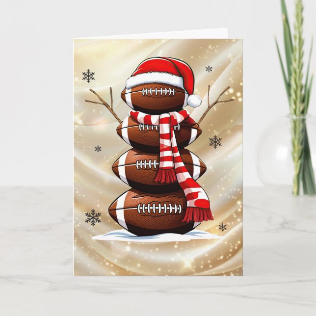 Cartão De Festividades Snowman Football Tree Christmas Holiday Card (Frente)