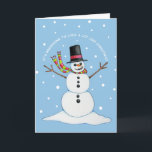 Cartão De Festividades Snowman (fundo azul)<br><div class="desc">Reprodução da arte original por metabolitos (lápis colorido)</div>