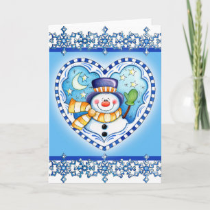 Cartão De Festividades Snowman Heart - Greeting Card
