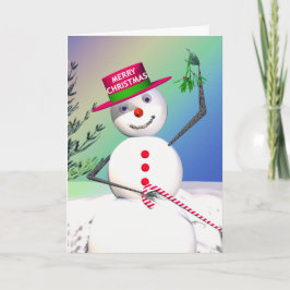 Cartão De Festividades Snowman Holding Mistletoe