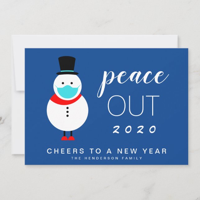 Cartão De Festividades Snowman Mask Peace Out 2020 Engraçado Ano Novo (Frente)